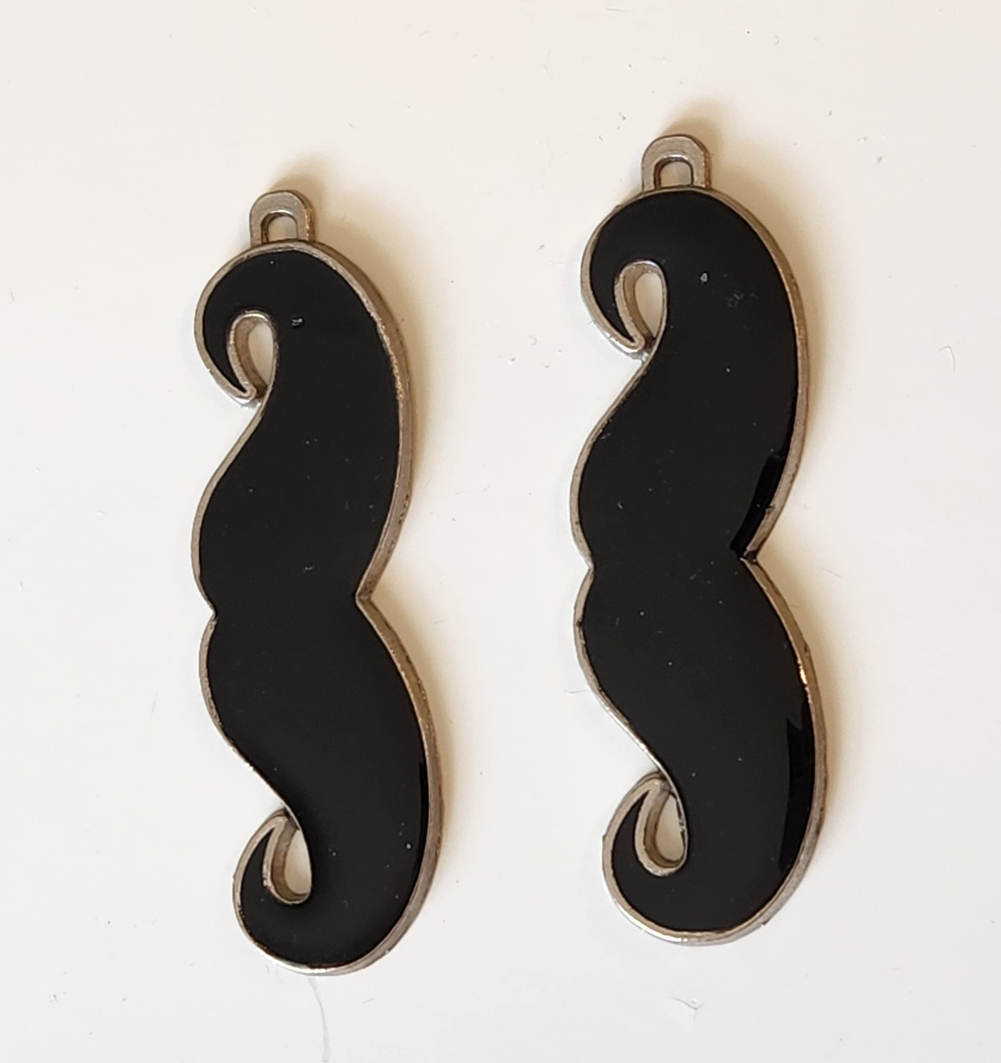 Lot 2 Mustache Metal Enamel Charms 2.25" Black -J
