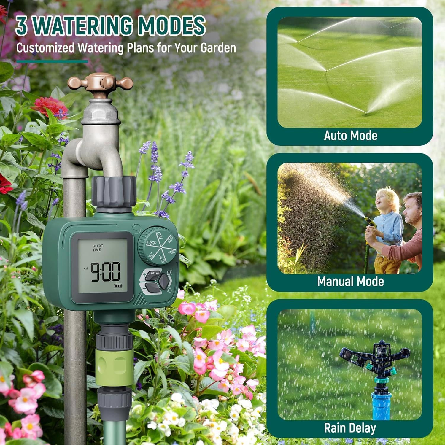 Sprinkler Timer: Programmable Hose Timer with Rain Delay/Manual/Automatic Wateri
