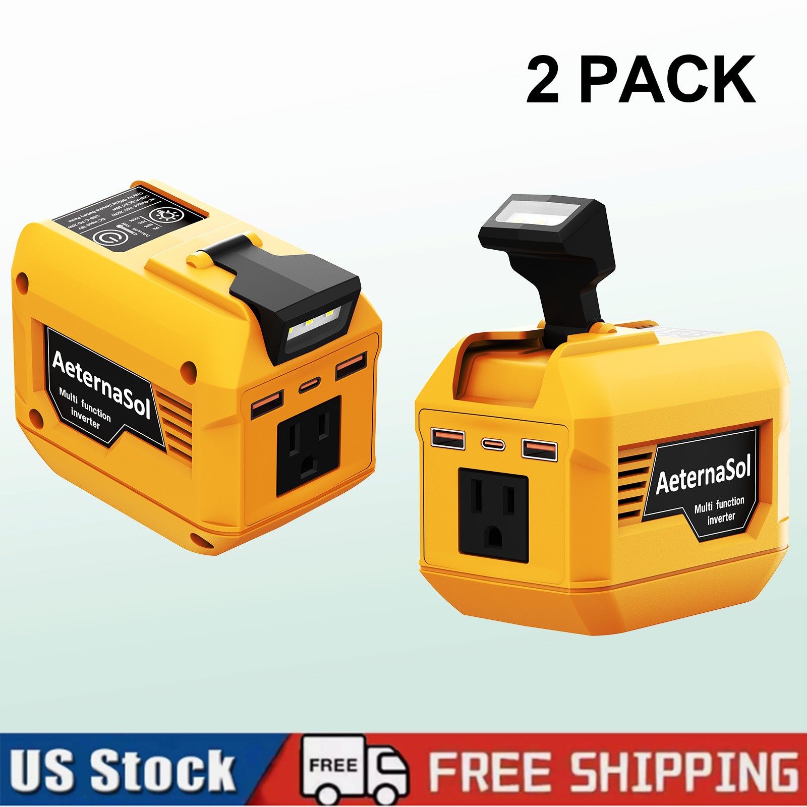 2-Pack 250W Power Inverter for DeWalt 20V  Max Battery Outlet USB-C PD Camping