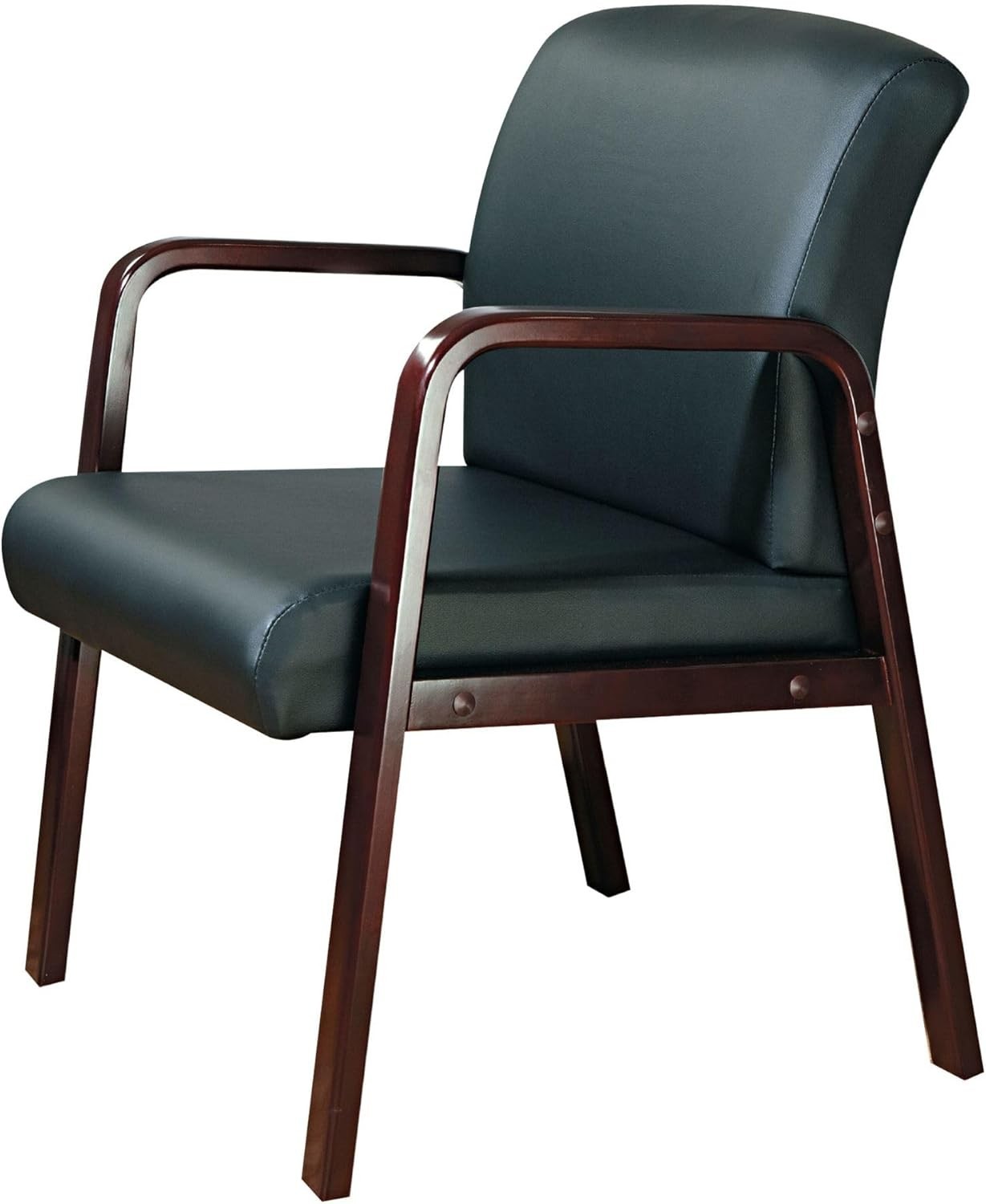 Reception Lounge Series Guest Chair Mahogany/Black Leather