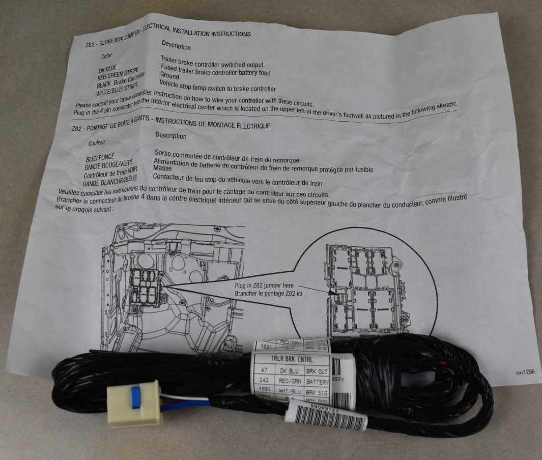 GM Z82 Trailer Connect glove box jumper with instructions