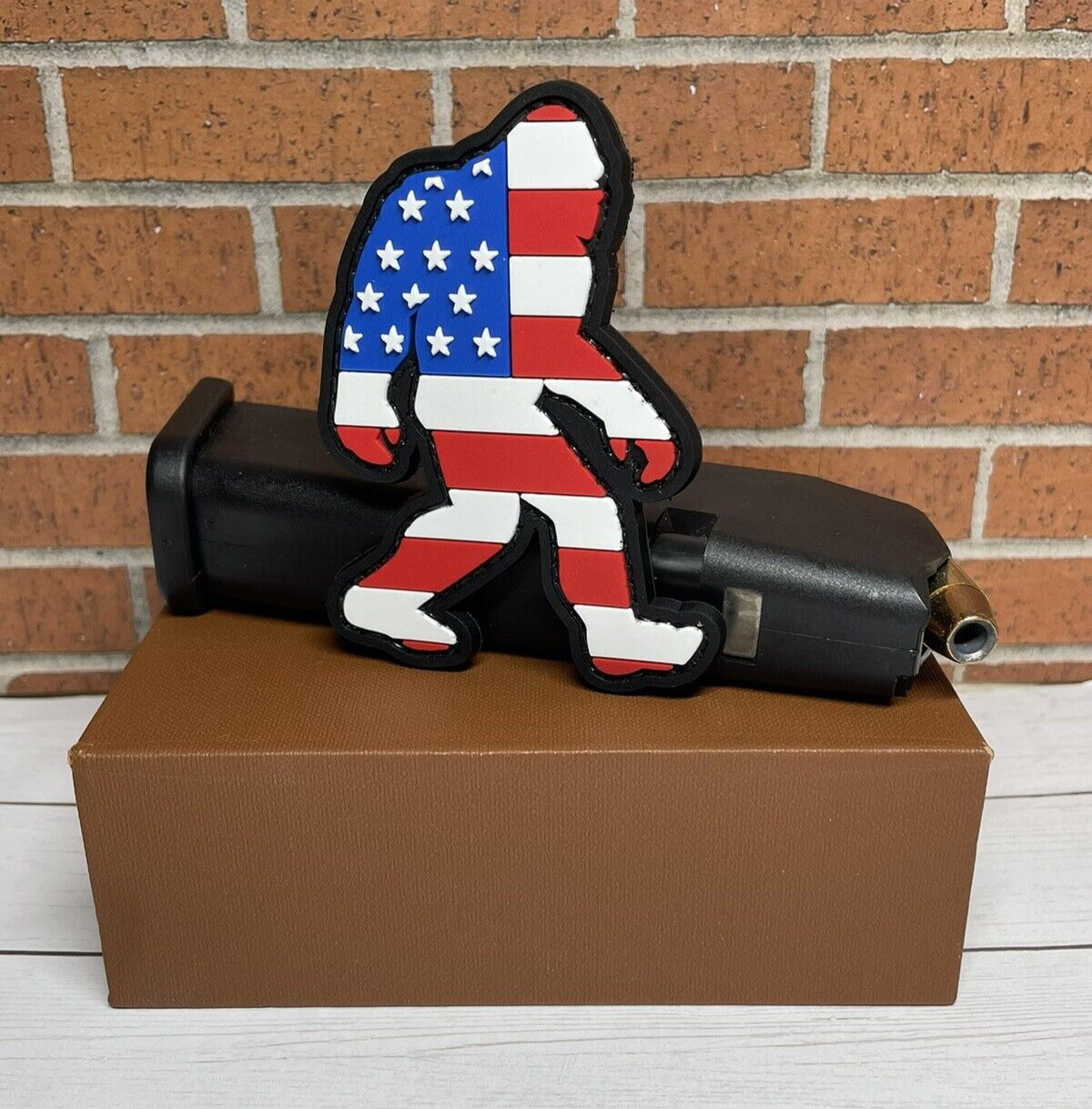 Tactical Morale Patch - PVC USA Flag Bigfoot Patch - Sasquatch Gun Patch