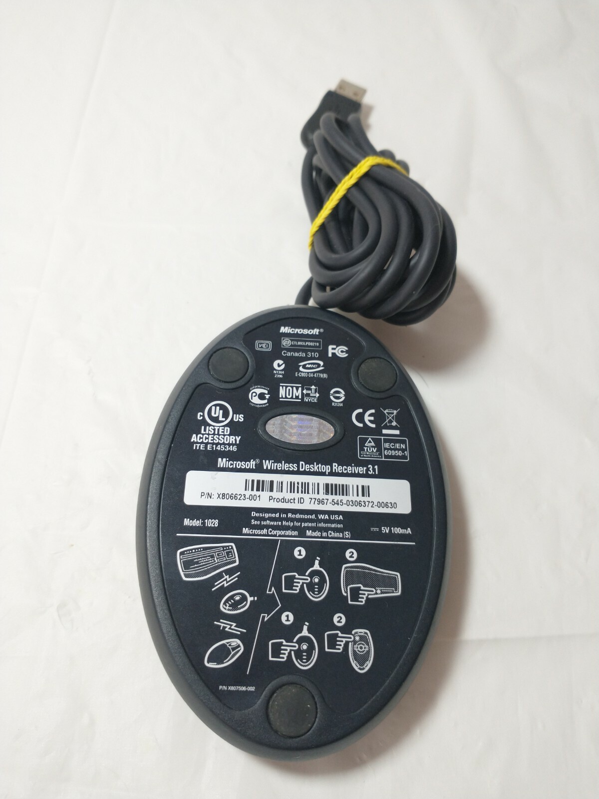 Microsoft Wireless Desktop Receiver 3.1 Model 1028 TESTED WORKING Free Shipping!