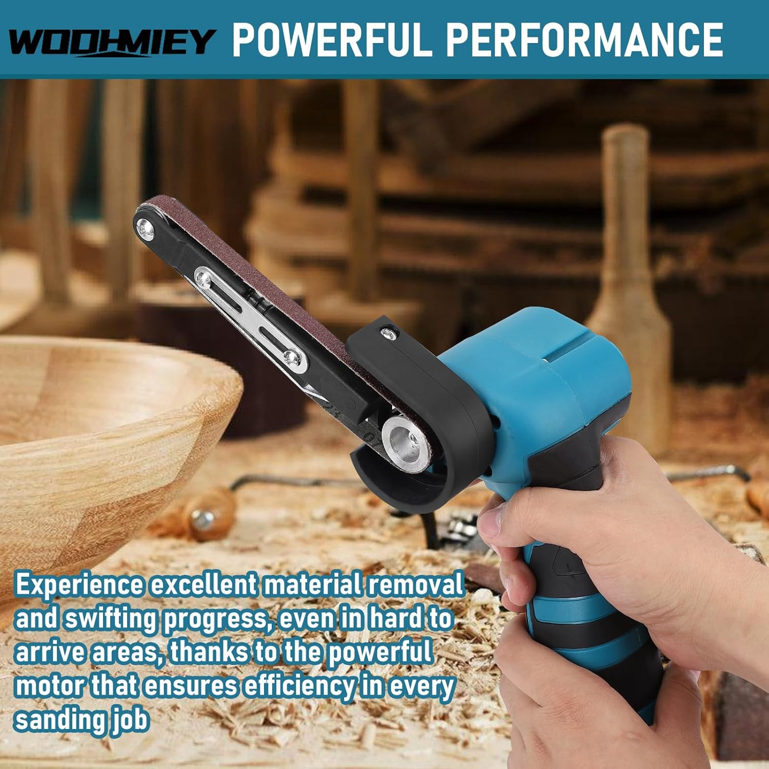 Cordless Belt Sander, 16.8V Lithium Battery, 7000RPM, 15 Sanding Belts(80-1000 G