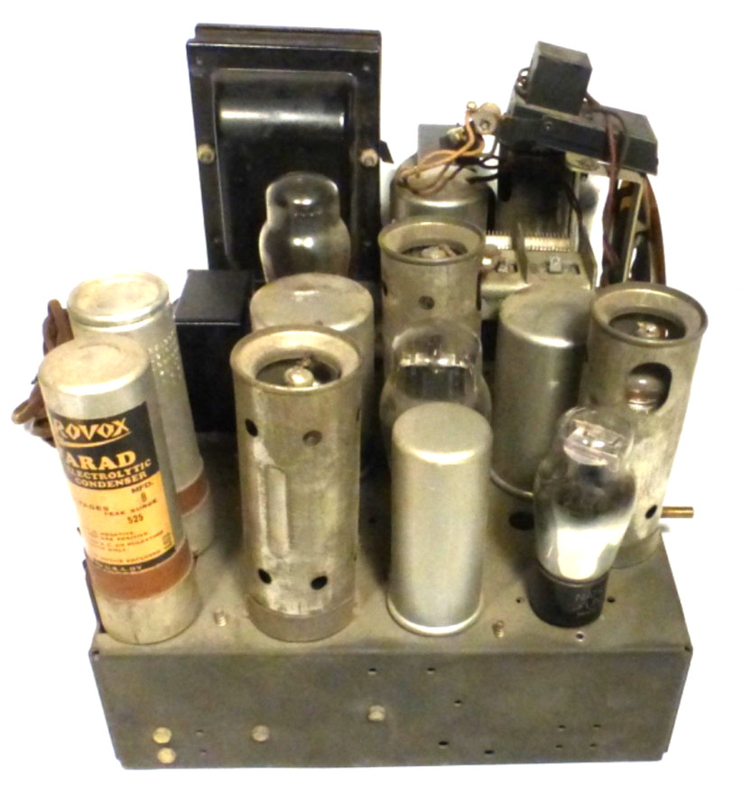 vIntage PHILCO 14 CATHEDRAL: Untested CHASSIS w/ALL 9 TUBES & SHADOW METER