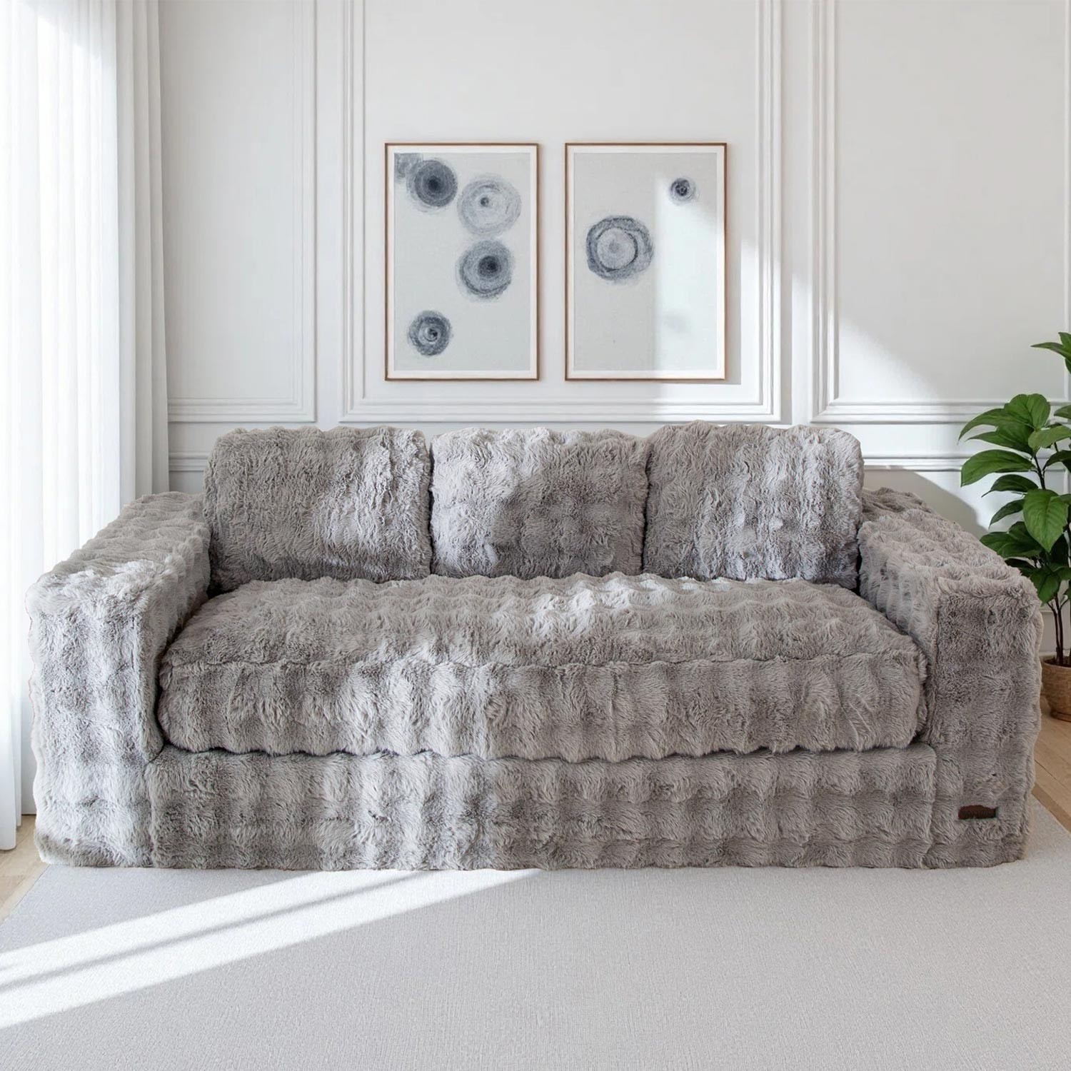 MAXYOYO 2/3 Seater Floor Sofa Bed,Bubbled Boneless Sofa with Pillows