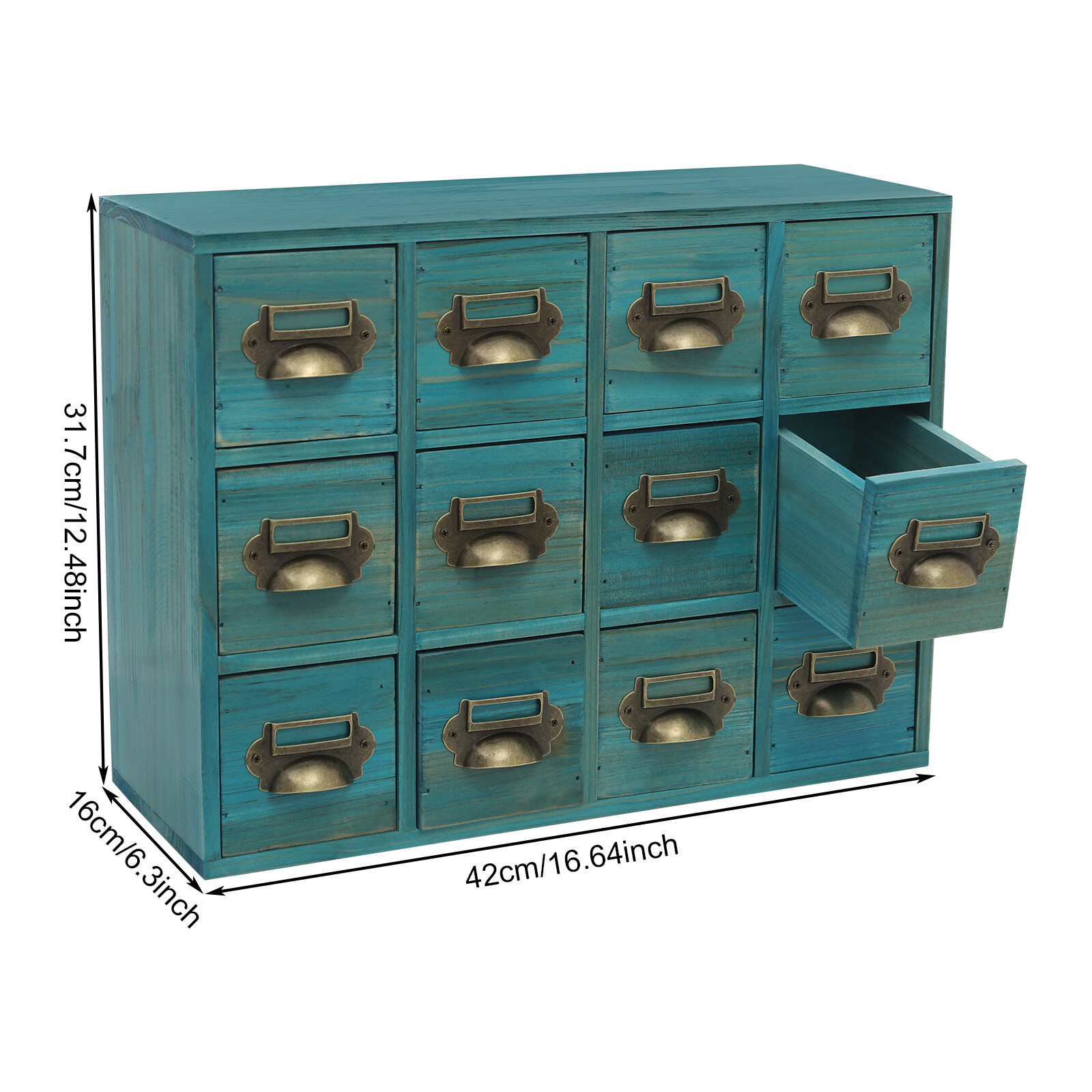 Blue 12Drawer Storage Cabinet Rectangular Desktop Drawer Organizer WoodenCabinet