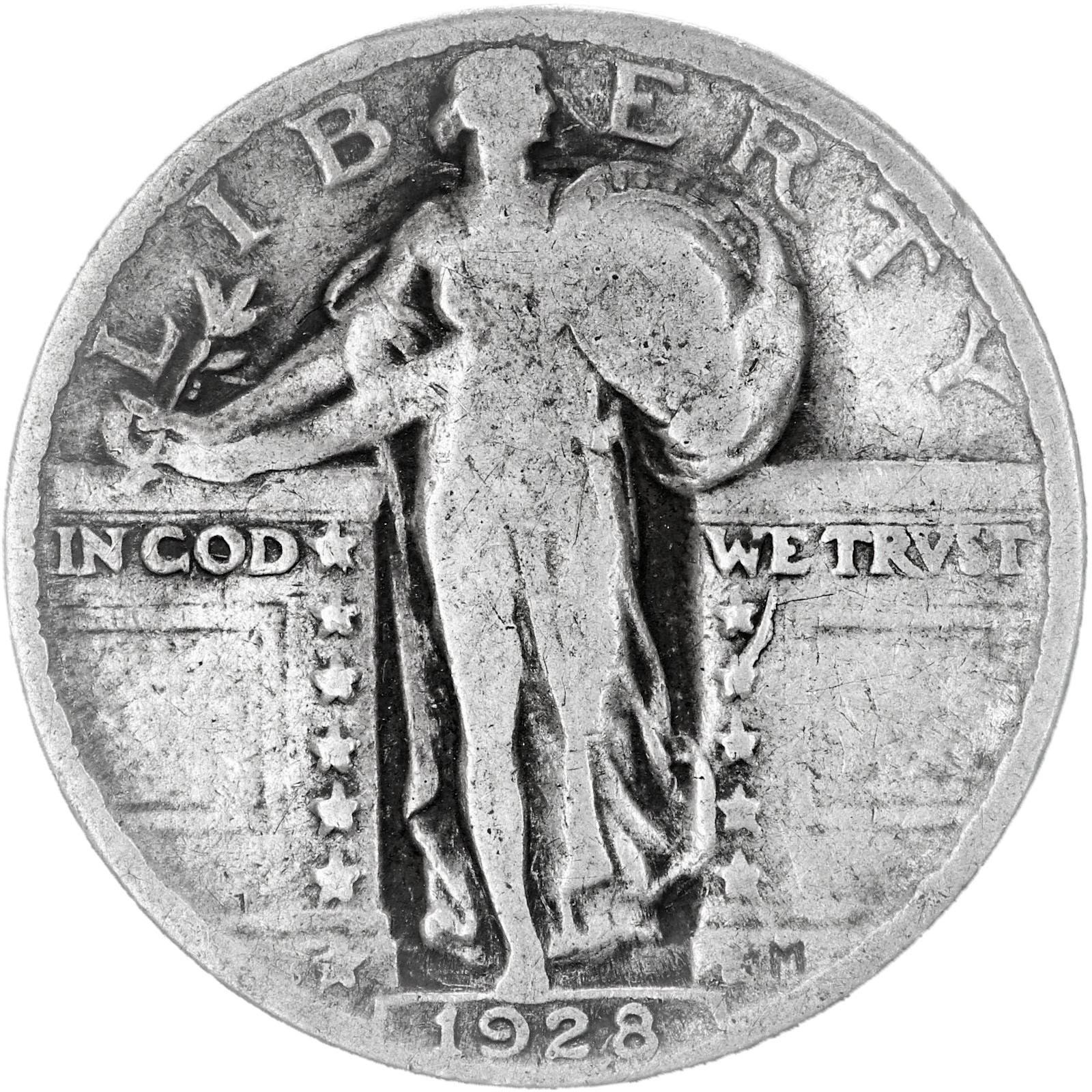 1928 (P) Standing Liberty Quarter 90% Silver Very Good VG