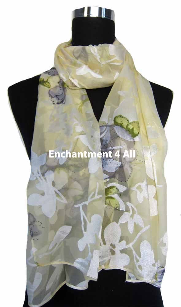 New Stunning 60"x20" 100% Pure Silk Floral Sheer Scarf Shawl Wrap, Lemon