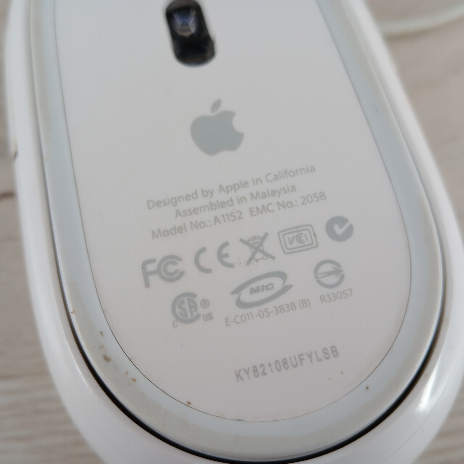 Apple Mouse Optical Wired USB White A1152 20" Cable TESTED & Working