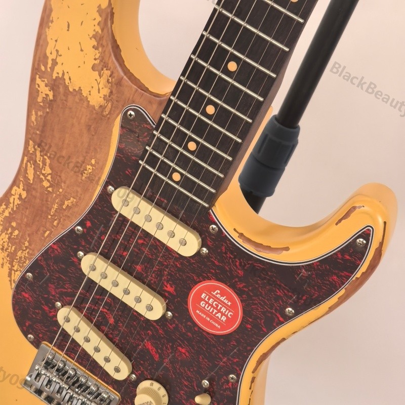 Vintage Solid Body Electric Guitar Stainless Rounded Fret Edge Bone Nut Aged