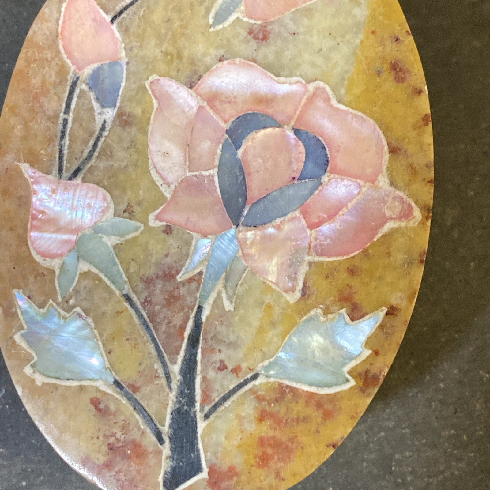 Stone Trinket Box with Inlaid Flowers