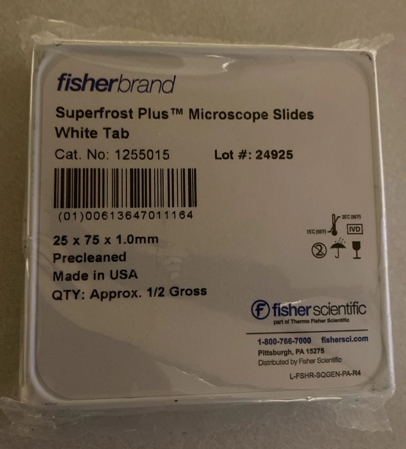 Fisherbrand Superfrost Plus Microscope Slides # 1255015 White Tab