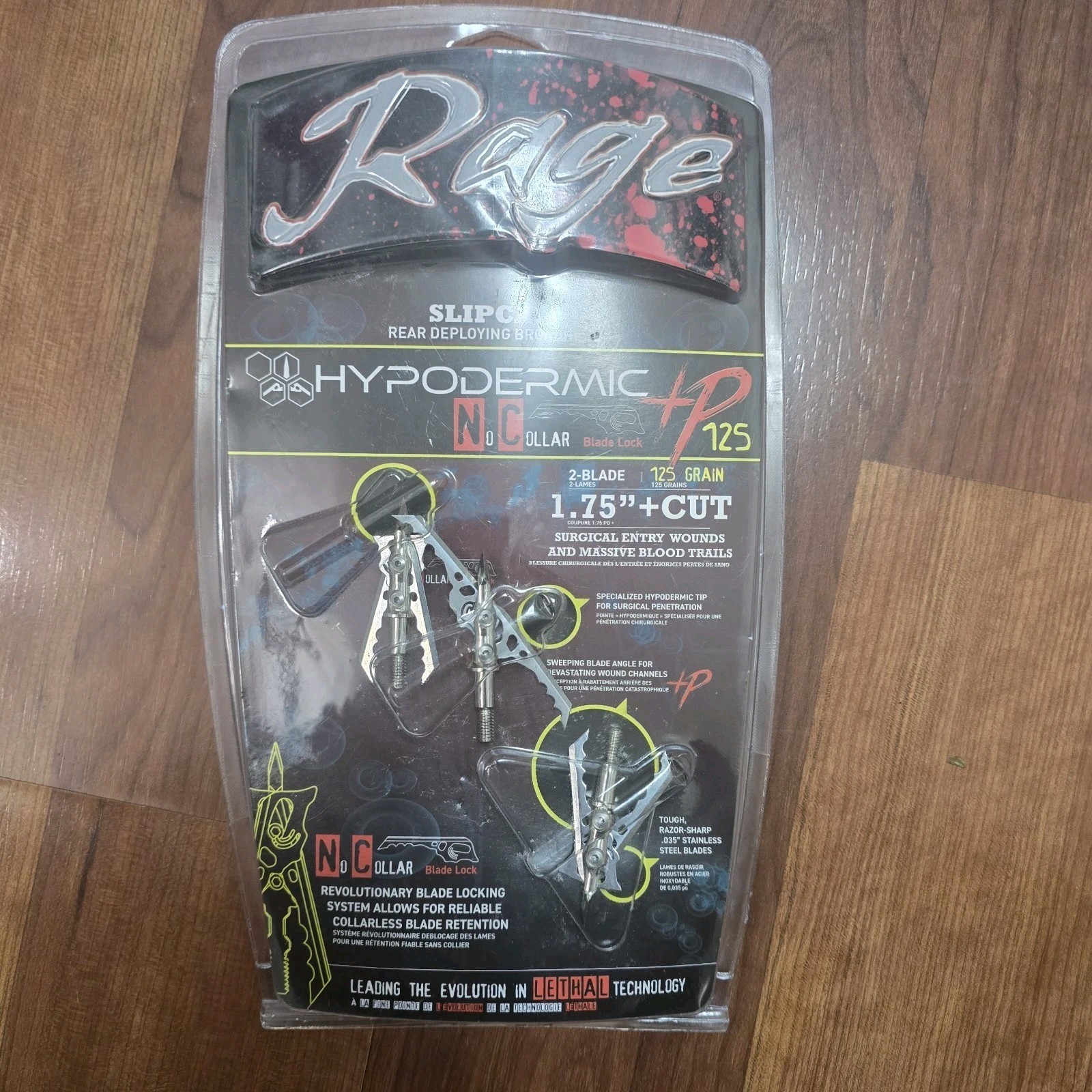 Rage Hypodermic NC Blade Locks Slipcam 125 Grain 3 Pack Razor Sharp Blades 1.75"