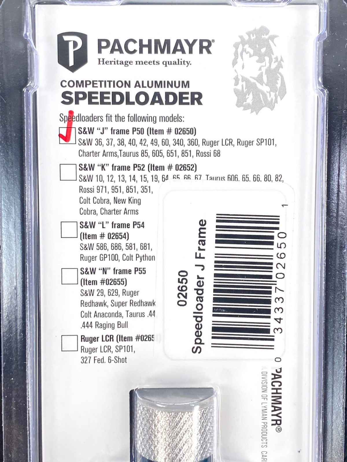 Pachmayr J Frame Speedloader 5 rd 38/357 S&W 36, Taurus 85, SP101, LCR - 02650