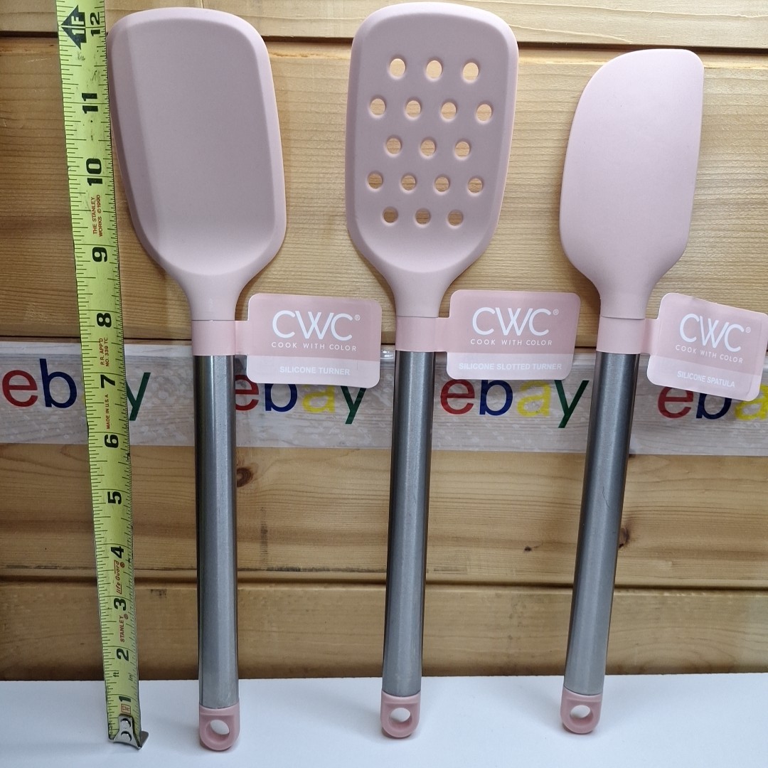 3 PC Set Matte Pink Non-toxic Silicone Utensils Stainless Steel Handle, Spatulas