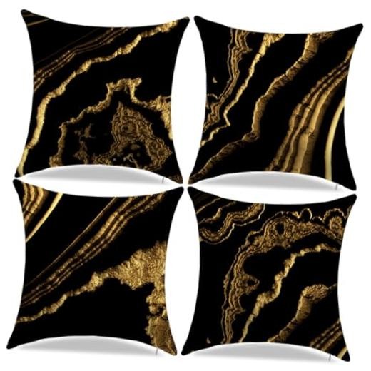Black Gold Throw Pillow Covers 18x18 Set 18" x 18" (Pack of 4) Black Brown Gold