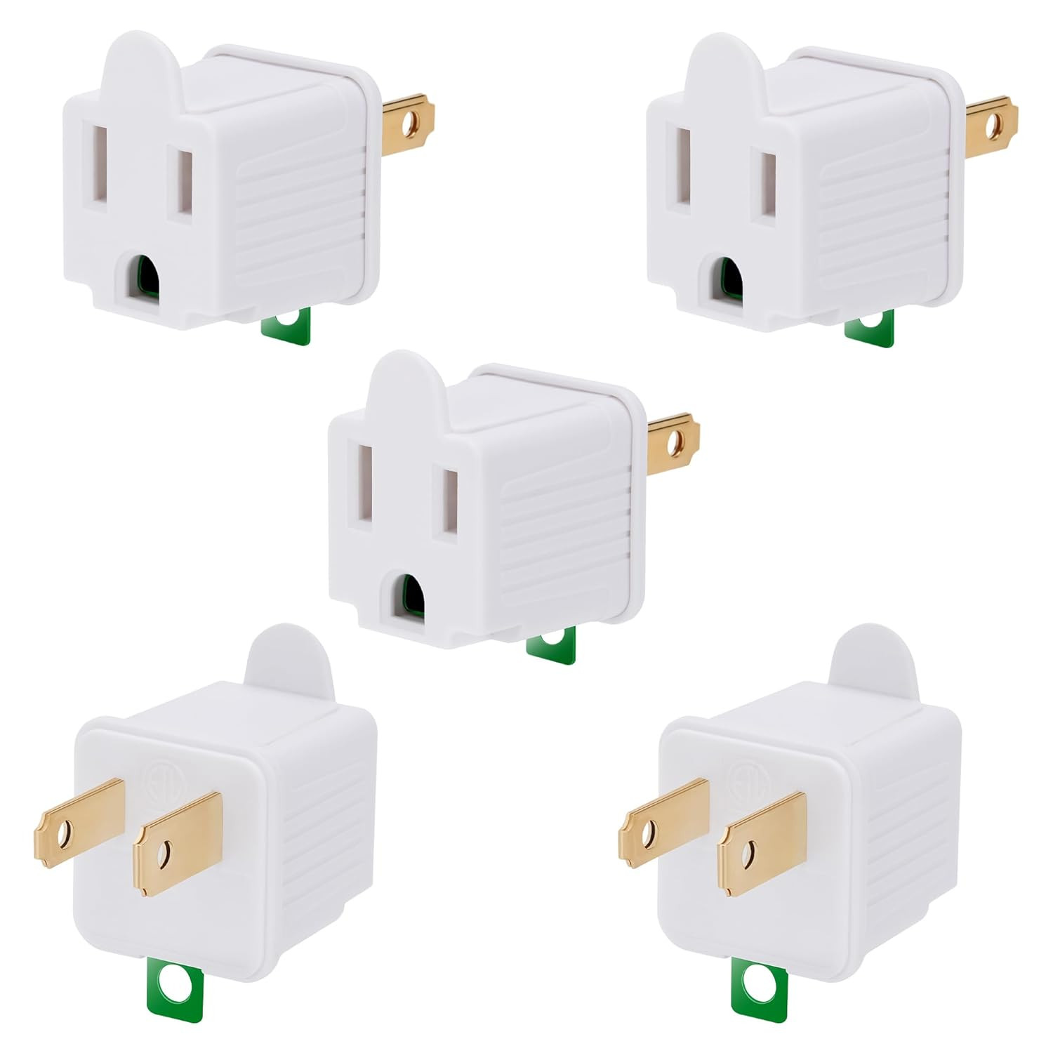 3 Prong To 2 Prong Outlet Adapter Portable Grounding Converter Socket 5 Pack NEW