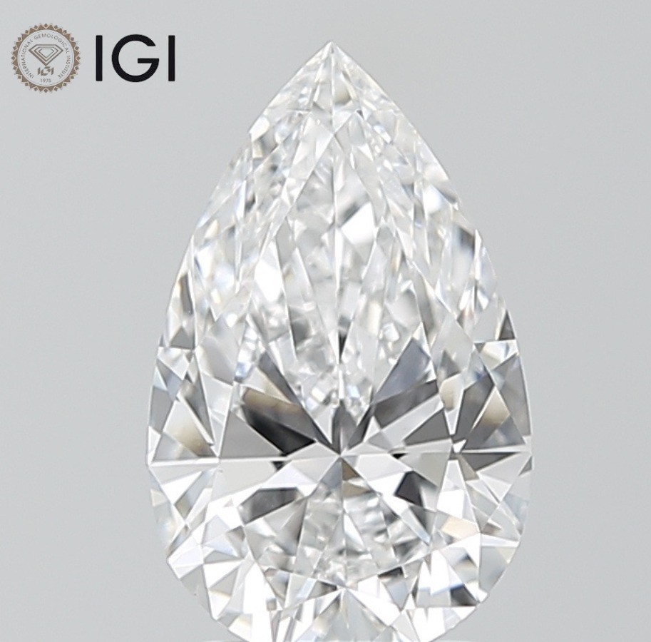 IGI Certified Lab Grown CVD Diamond PEAR Cut 1.5 Ct E Color VS1 Clarity Stone