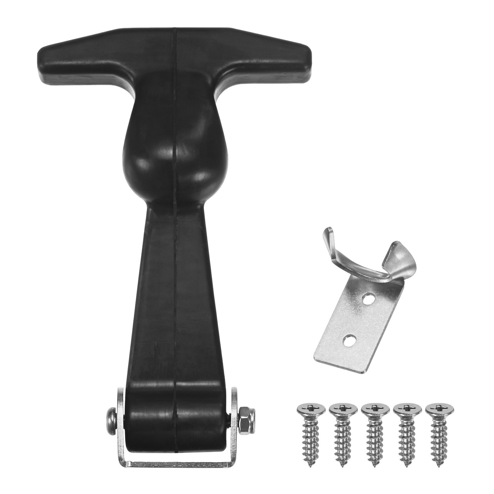 1-Pack Elastic Stainless Steel Rubber Hood Catch, 4.9" for Toolbox, Silver Black