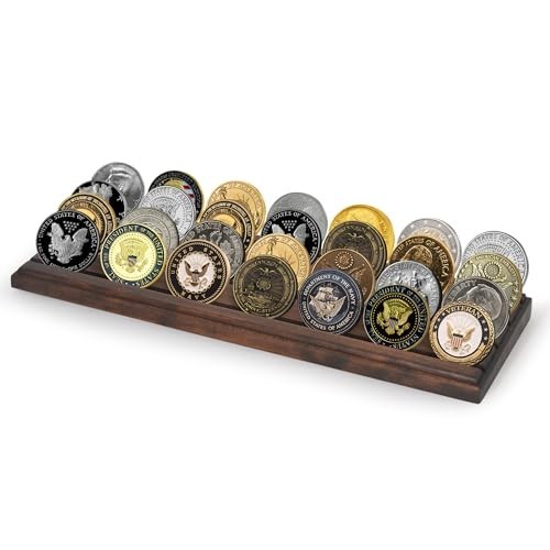 12x4 Challenge Coin Display W/ 4 Rows in Walnut Military Coin Display Stand in