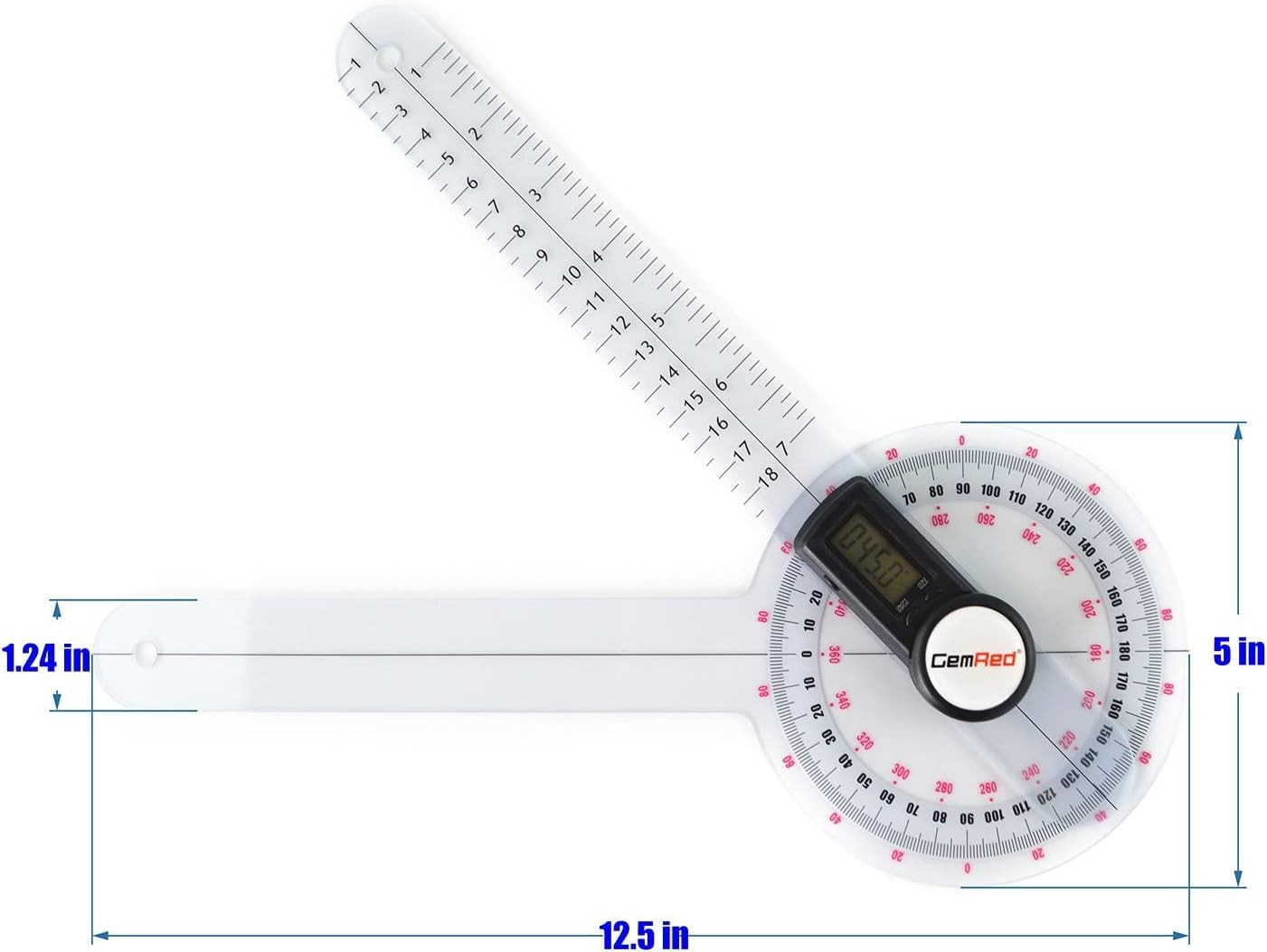 12 Inch Digital Goniometer 360 Degree Physical Therapy Plastic Protractor ROM