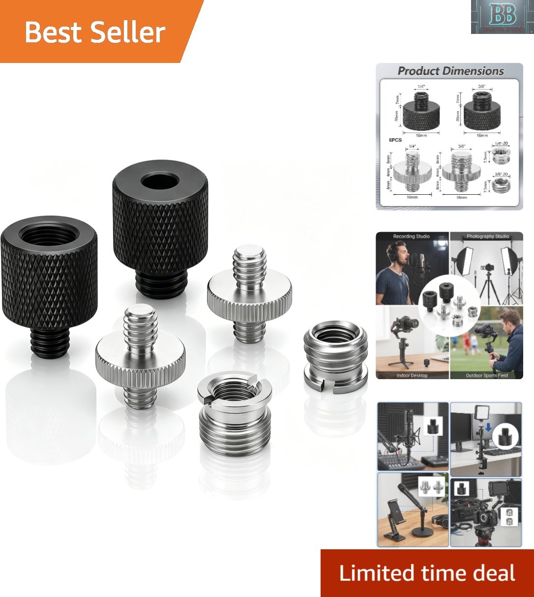 Professional 6-Piece Tripod Screw Adapter Kit - Rust-Resistant & Reliable