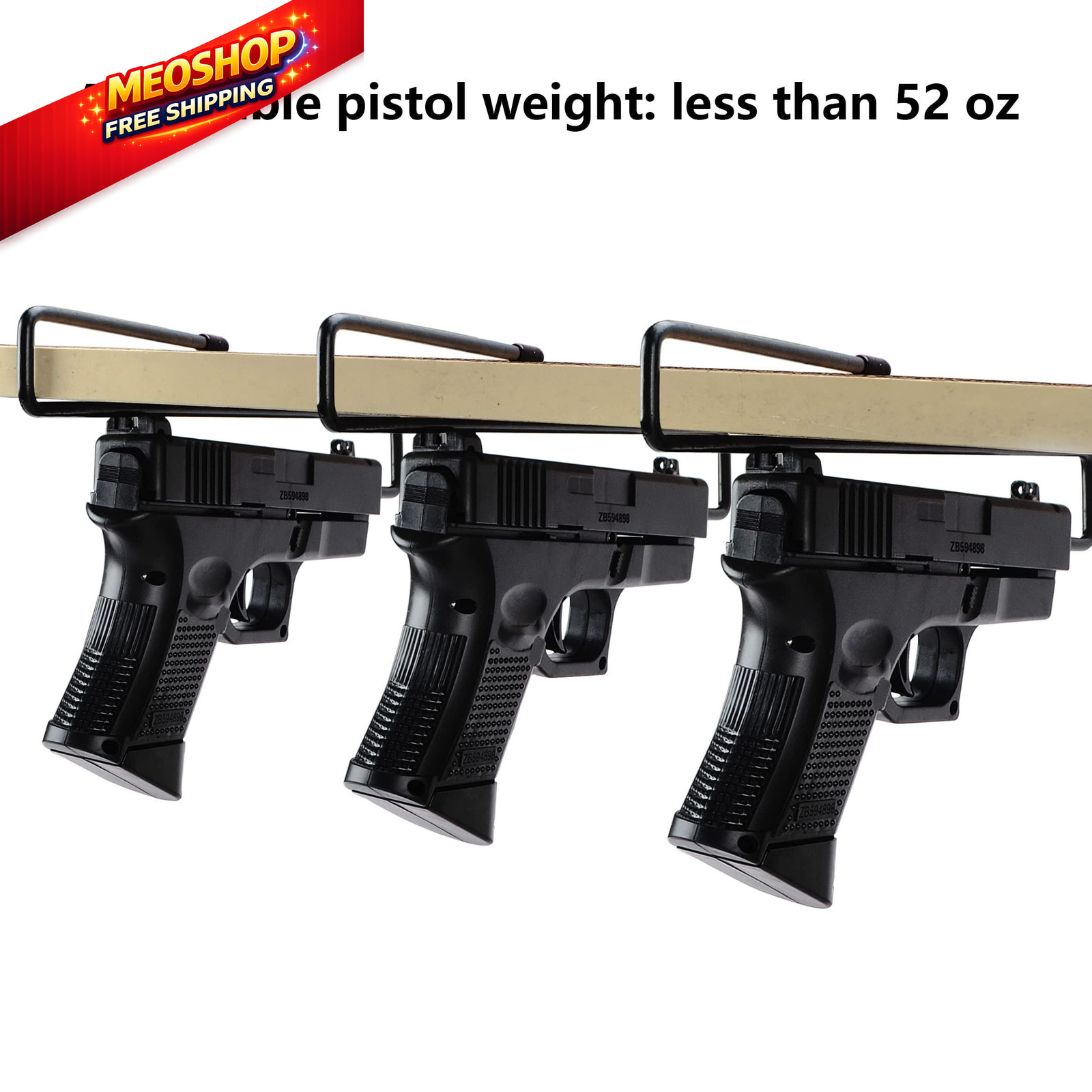 Adoreal 4 PCS Pistol Rack for Safe Shelf or Stack On consistent size, Black