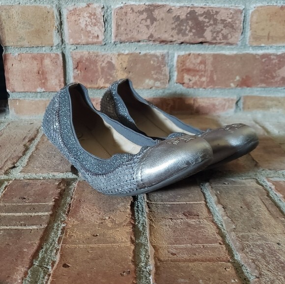 Tory Burch Silver Gabby Python Ballet Flats
