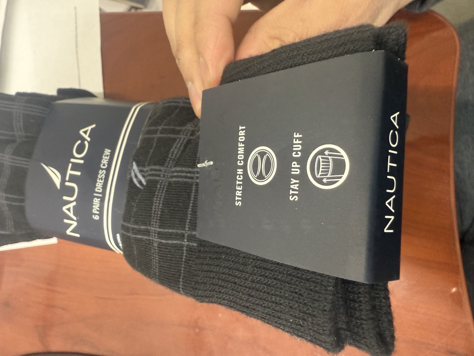 Nautica 6-Pair Men's Casual/Dress Crew Socks Black 6-12.5 Stretch NEW