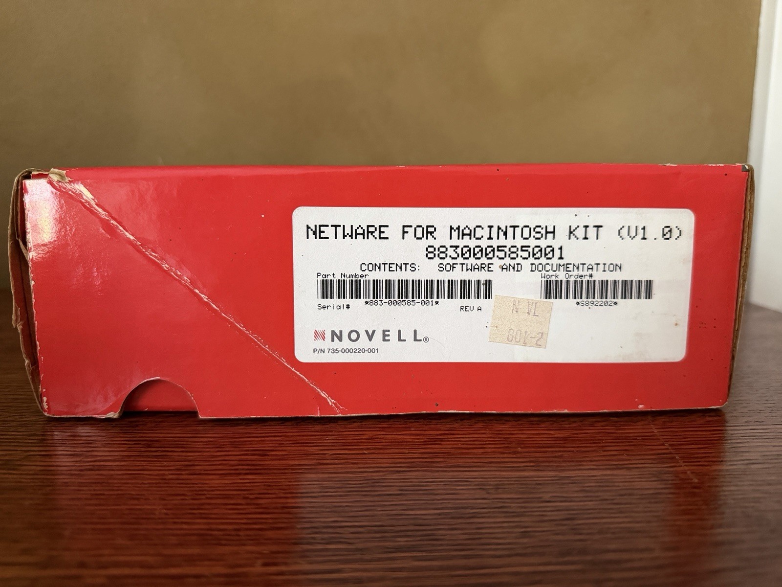 Vintage Novell NetWare for Macintosh Version 1.0 software kit W/ Box Floppy Disc