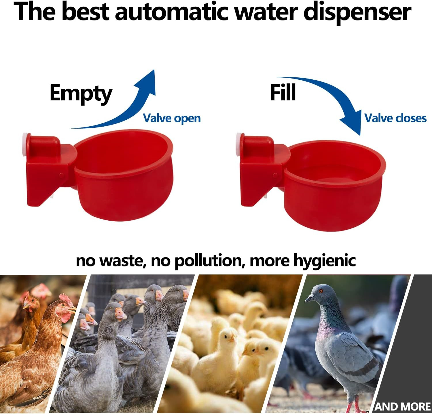 Outdoor 5 Gallon Chicken Waterer - 4 Pack Durable Automatic Cups Included