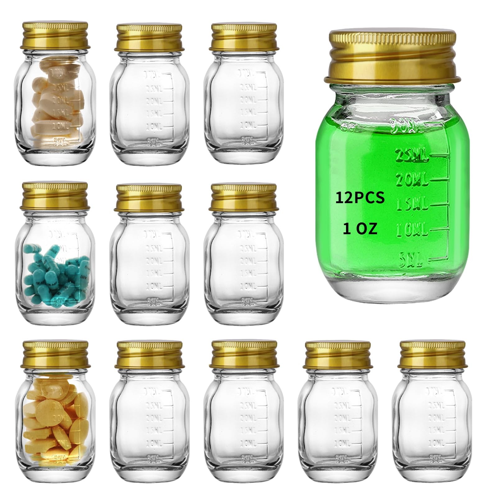 eispap 12Pcs Glass medicine bottles 1oz 30 ml Glass Reagent Bottles Transpare...