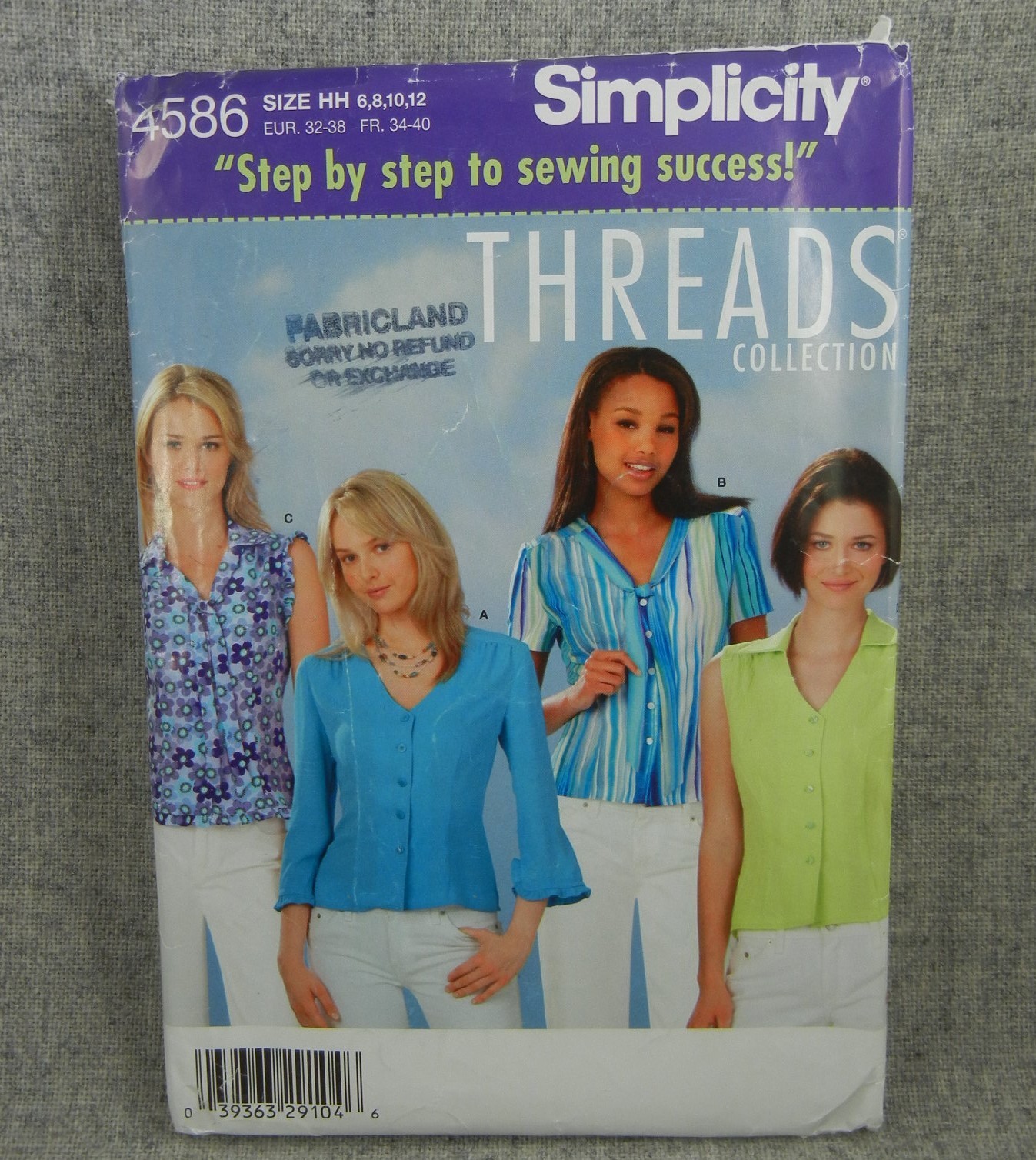 Simplicity 4586 Misses Blouses button front collar Threads Collection 6-12 Uncut
