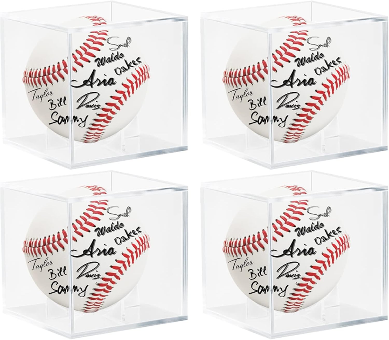 4 Pack Acrylic Baseball Display Case - UV Protected 4 Pack, Clear