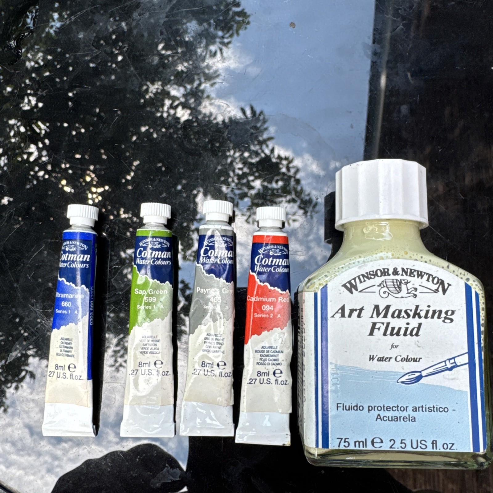 Winsor & Newton Watercolor Medium, 2.54 Fl Oz  Art Masking Fluid & 4 Paints