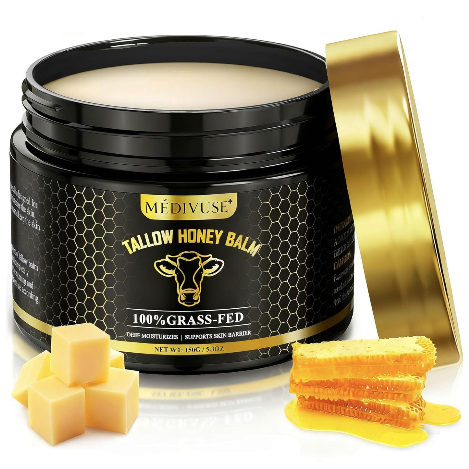 Beef Tallow & Honey Balm for Skin Organic Grass-Fed Face Moisturizing Cream