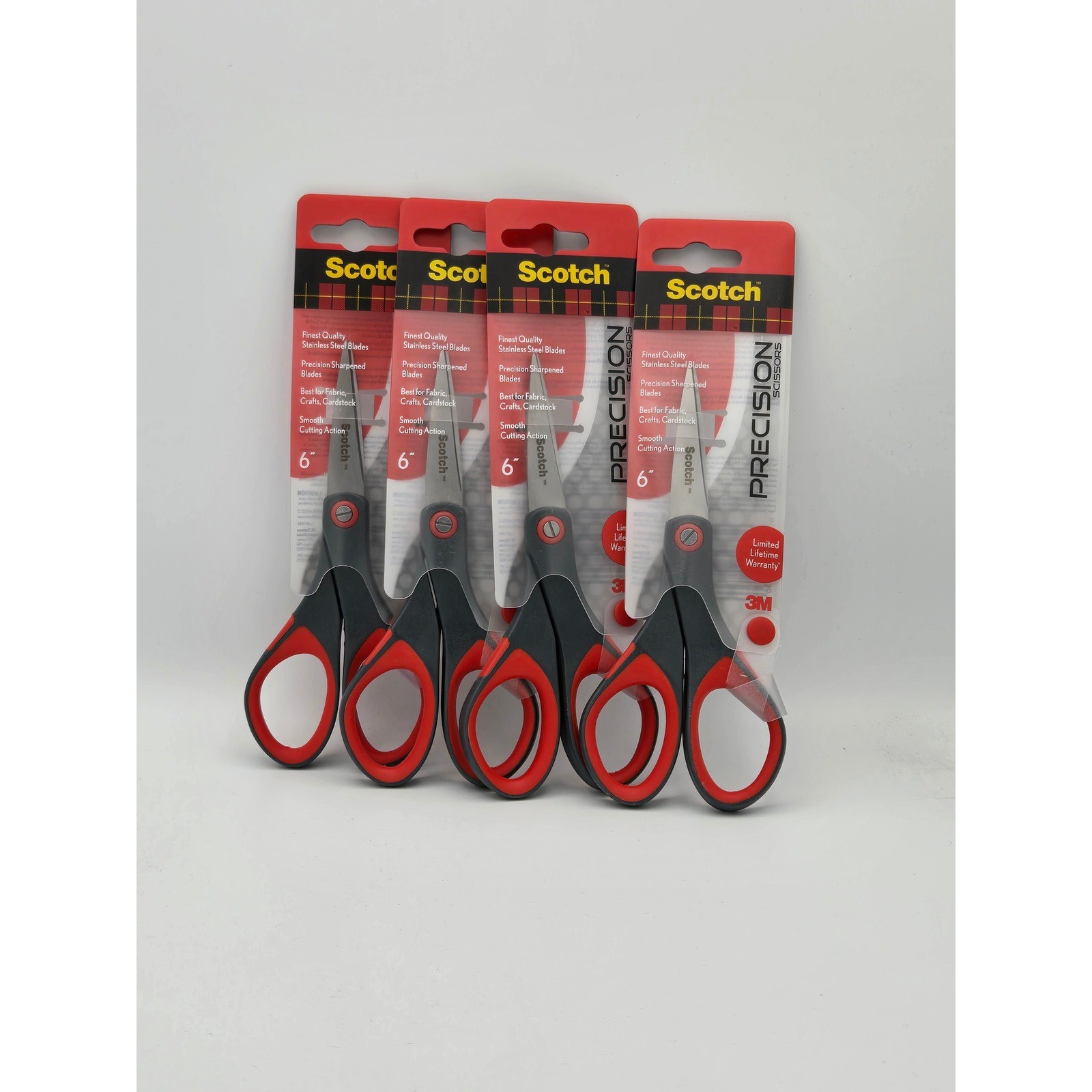 Scotch Precision Scissors 6 Inch Stainless Steel 4 Pack Red Grey 3M 1446 BulkLot