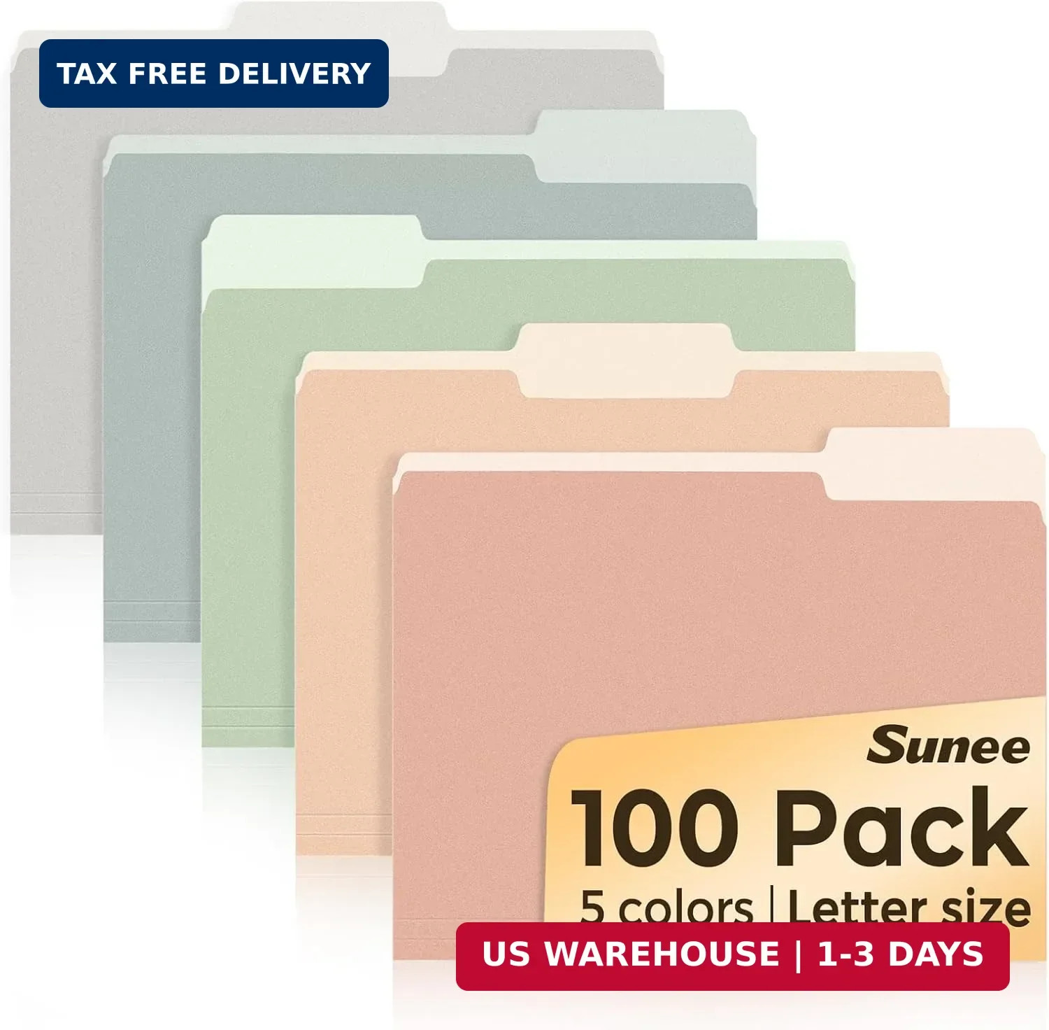 SUNEE File Folders Letter Size Pastel Colors, 100 Pack Manilla Folders 8.5 x 11