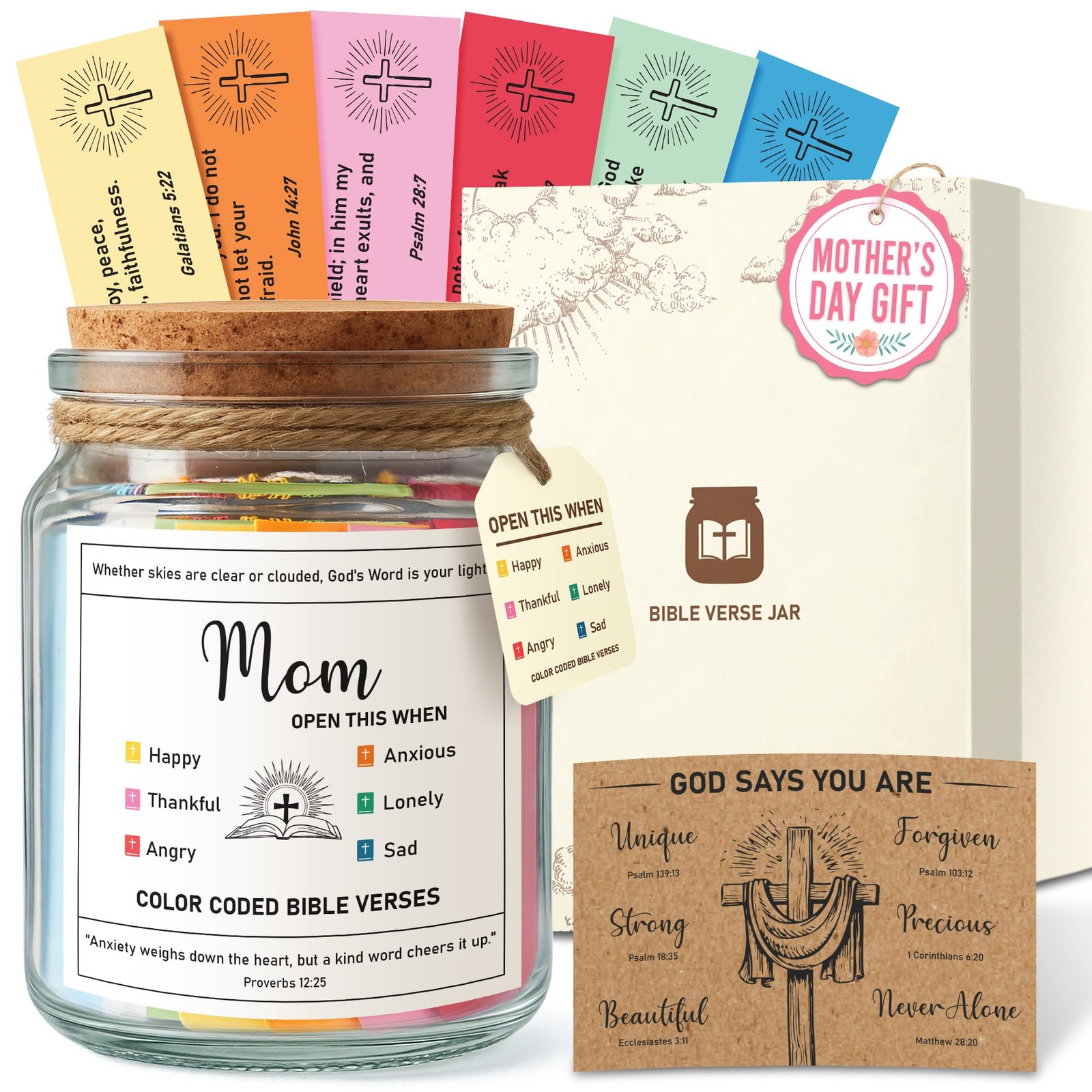 Bible Verse Jar – Mothers Day Gifts for Mom from Daughter or Son - White