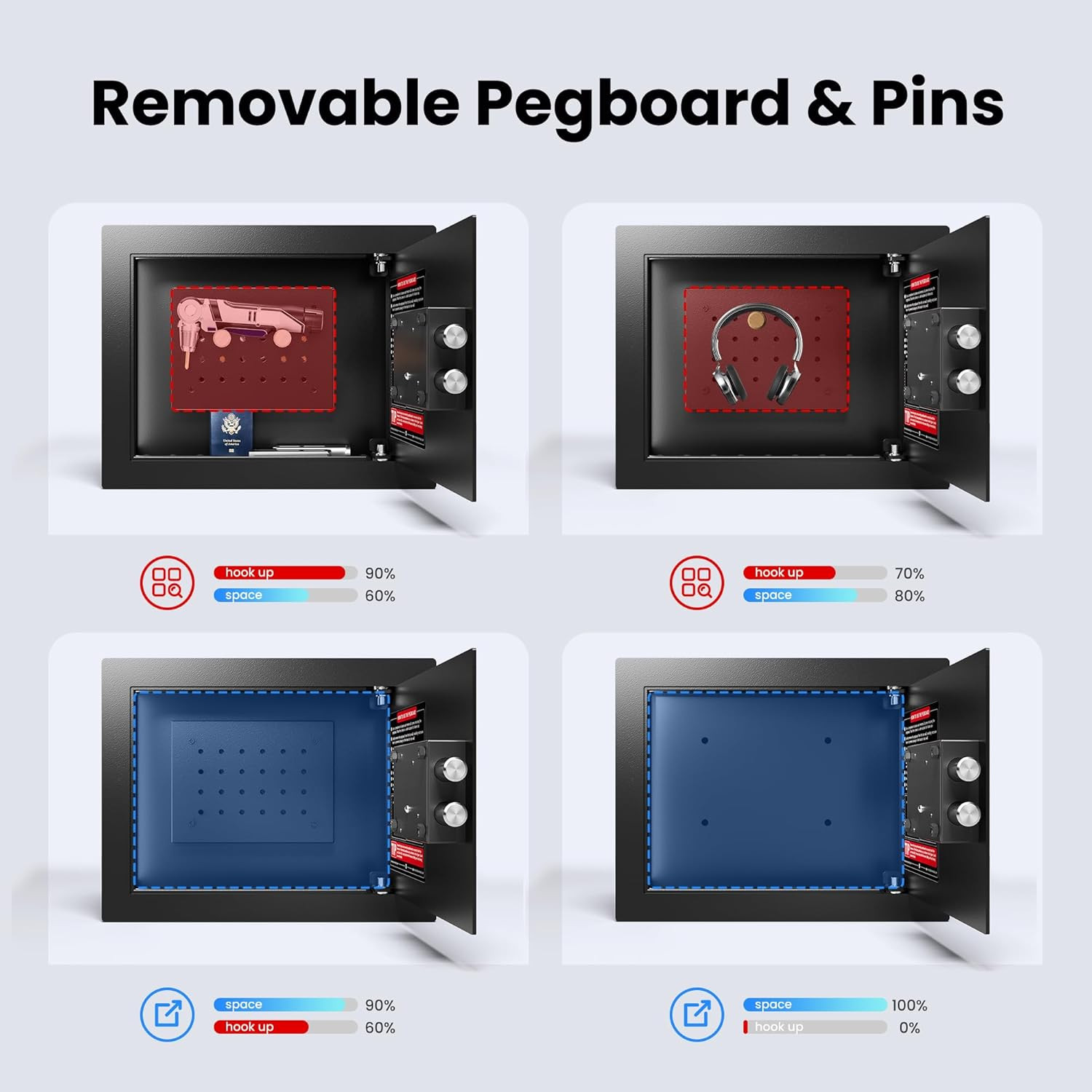 Small Hidden Wall Safe with Removable Pegboard for Jewelry & Documents