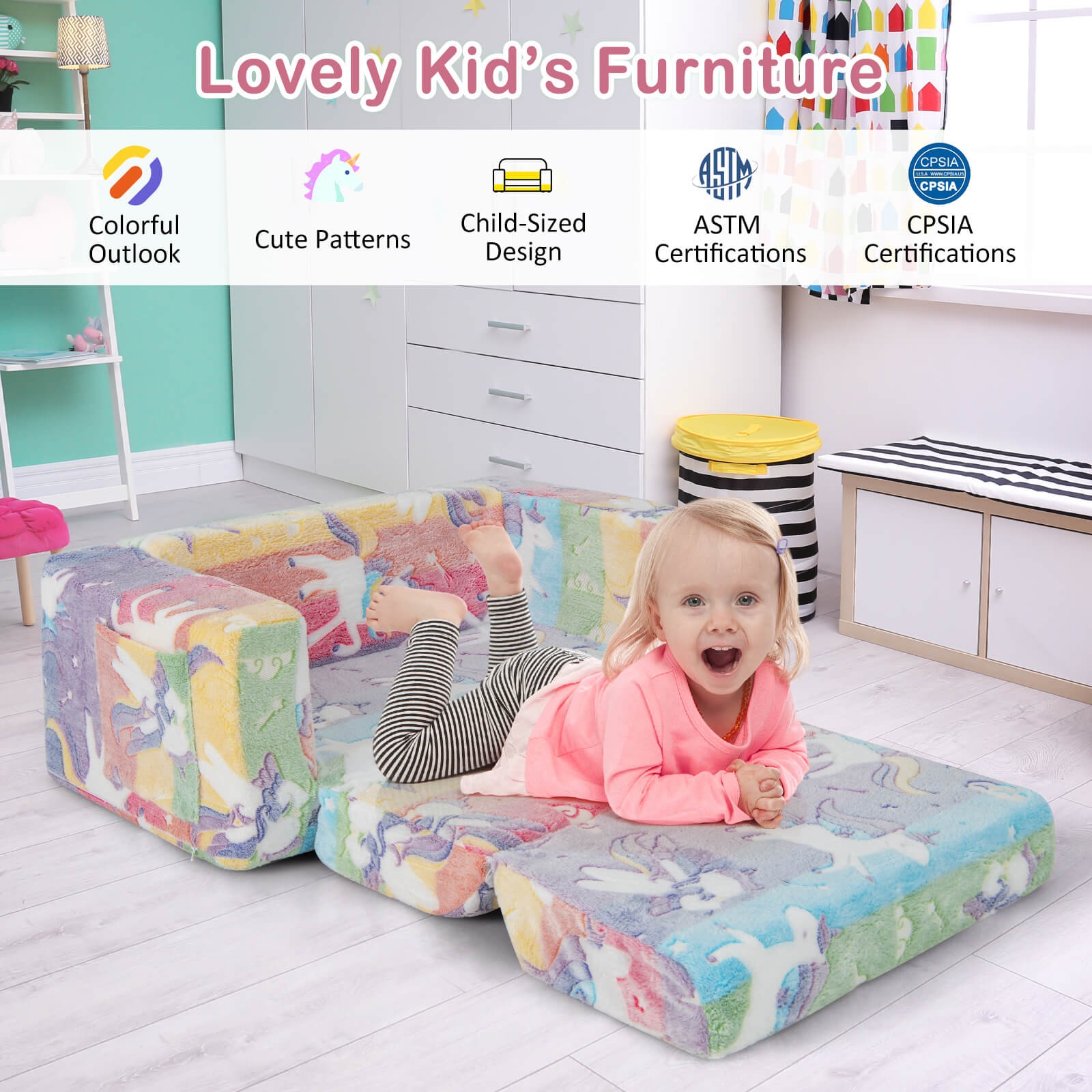 2-in-1 Flip Out Kid’s Sofa Chair Convertible Toddler Couch to Lounger