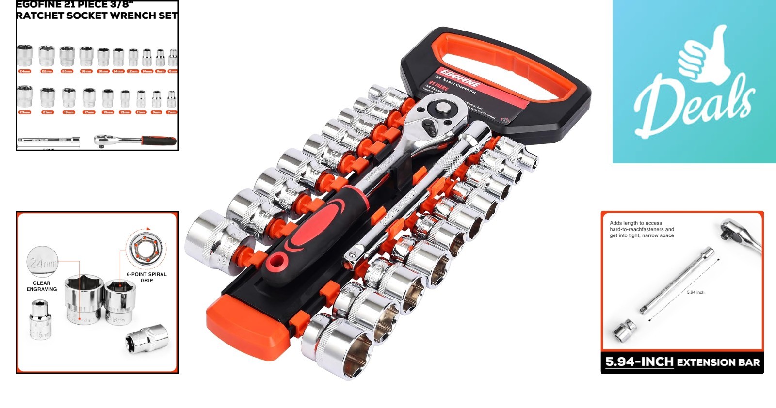 Professional 21pc Ratchet Socket Set with Quick-Release Handle and Extensions