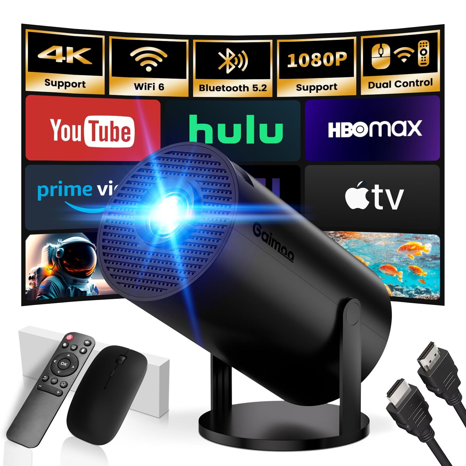 Mini Projector Support 4K 1080P FHD Portable Projector Builtin App