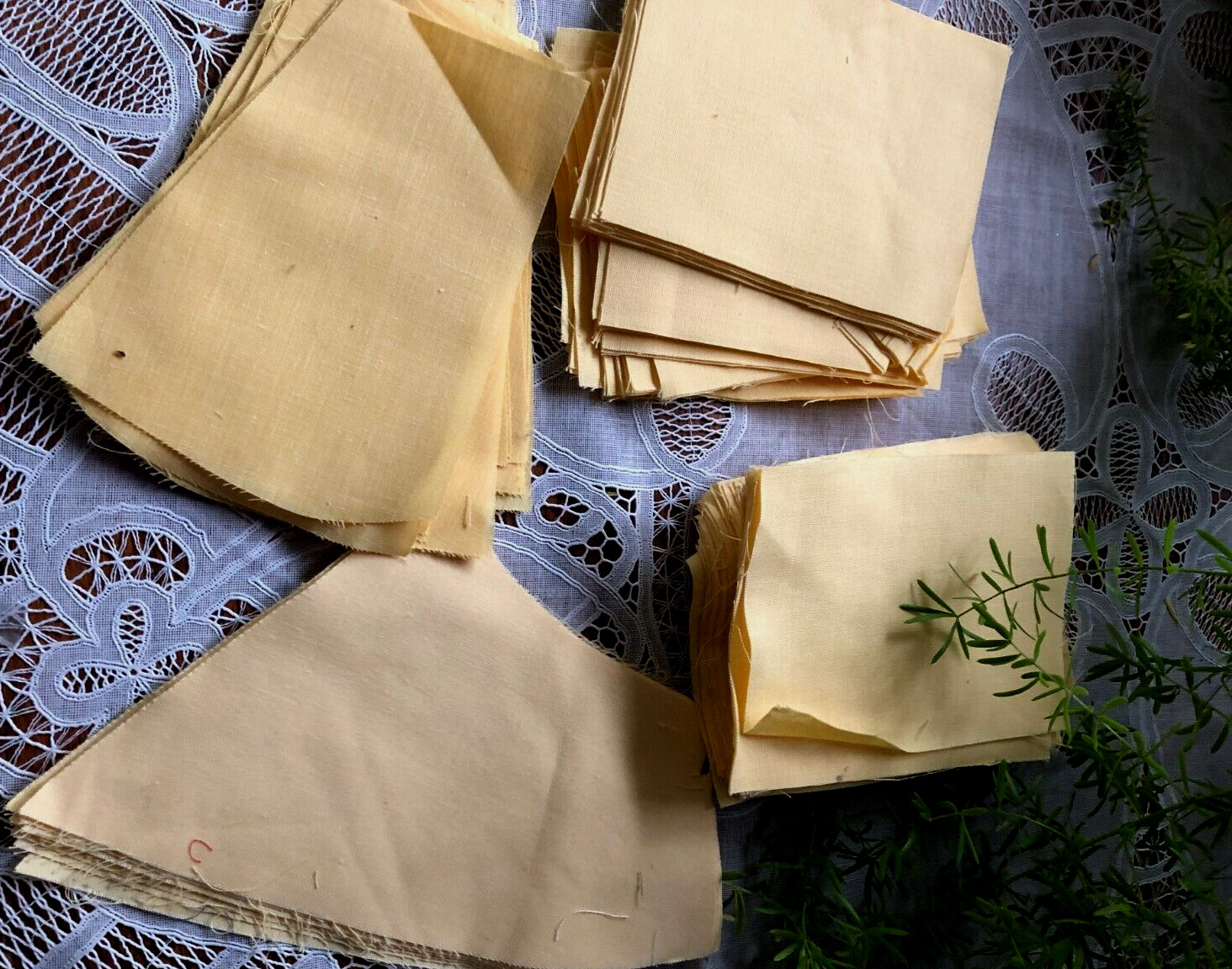 OVER 3 1/2 POUNDS OF YELLOW COTTON MUSLIN FABRIC SCRAPS FOR QUILTING, ETC.
