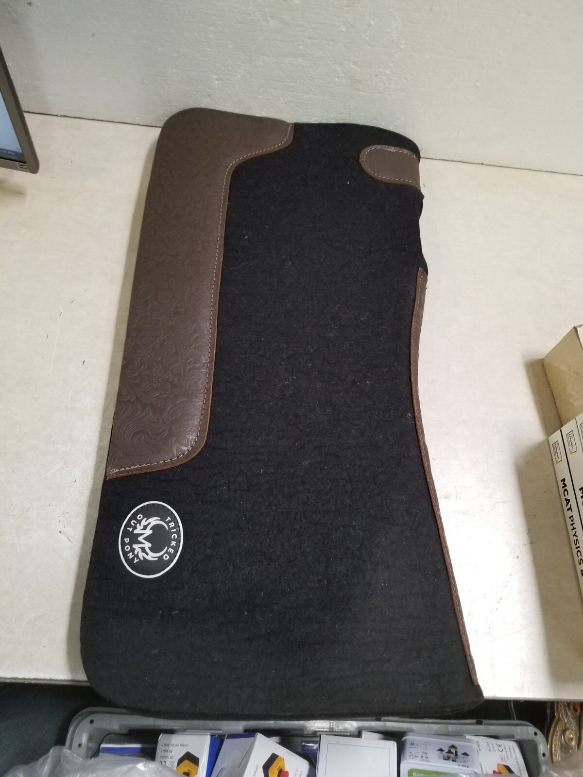 Tricked Out Pony - Saddle Pad - Black With Floral Tooling - 30 x 30 x 1