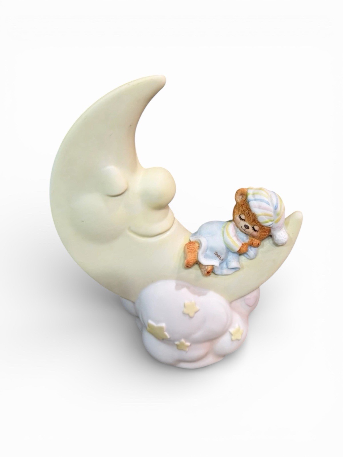 Teddy Beddy Bear Porcelain Night Light Sleepy Bear On Moon Stars 4 Watt Plug In