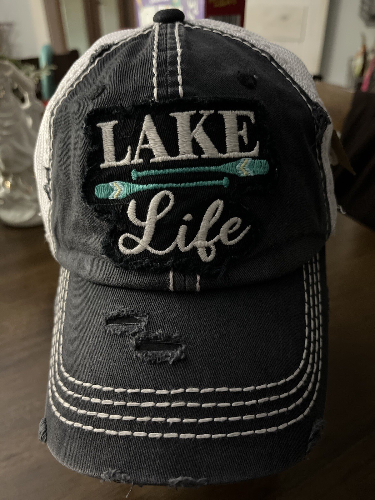 “LAKE LIFE” Distressed Trucker Hat/Cap One Size