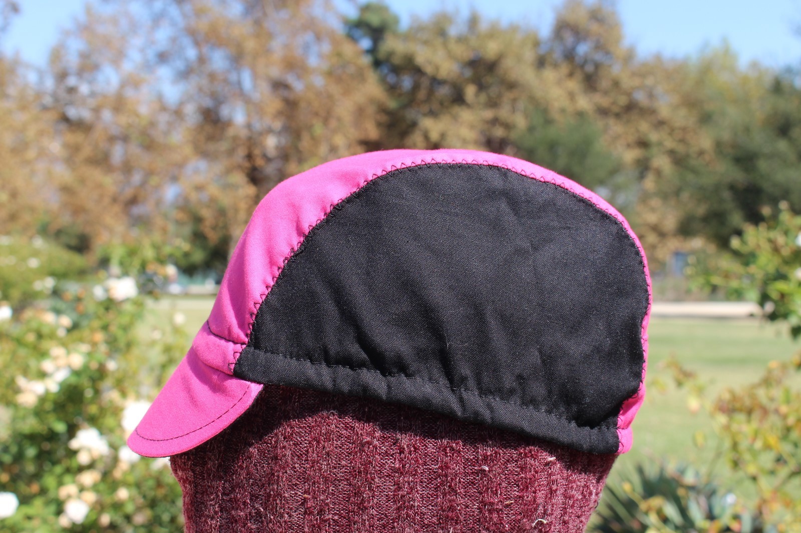 CYCLING CAP 3 PANELS BLACK&FUCHSIA  100% COTTON HANDMADE
