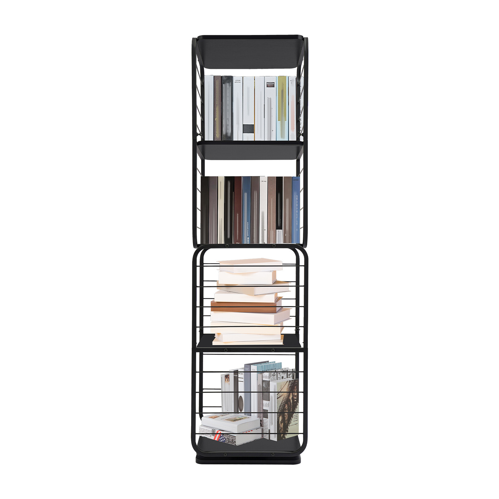 4-Tier Rotating Bookshelf, 360° Rotating Bookshelf, Bookshelf for Bedroom Living